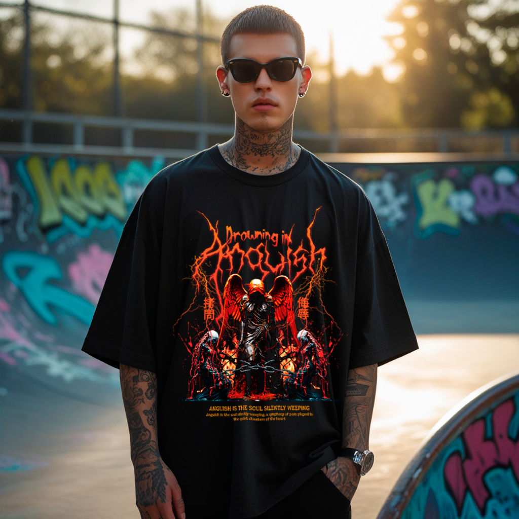 Camiseta Oversize "Drowning in Anguish" - Estilo Streetwear Gótico