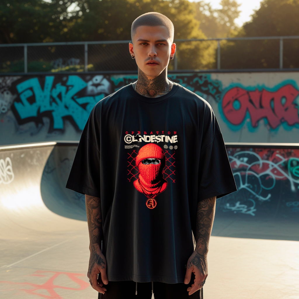 Camiseta Oversize "Clandestine Balaclava" - Streetwear