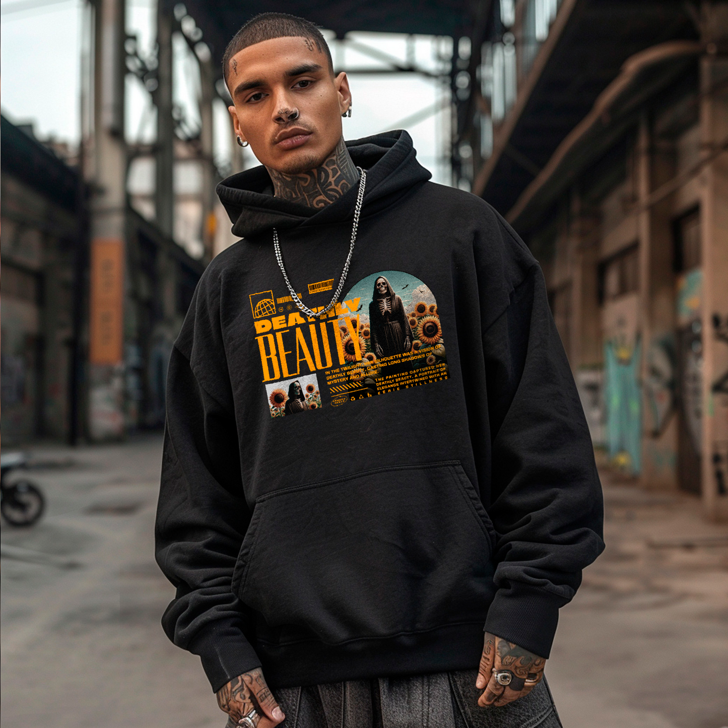 Hoodie Oversize "Death and Beauty" - Estilo Streetwear Gótico Floral
